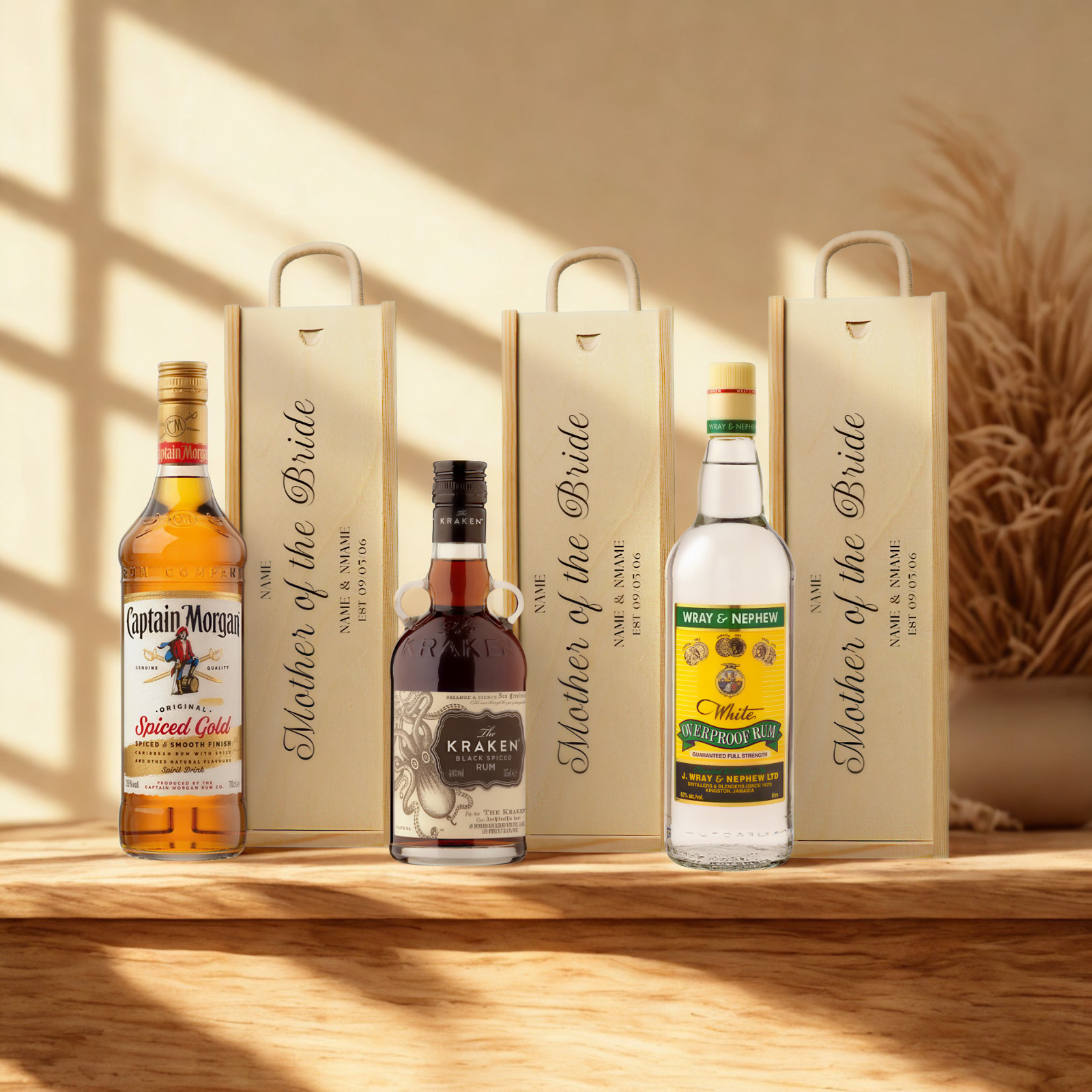 Personalised Mother of the Bride Rum Gift Set with Wooden Presentation Box