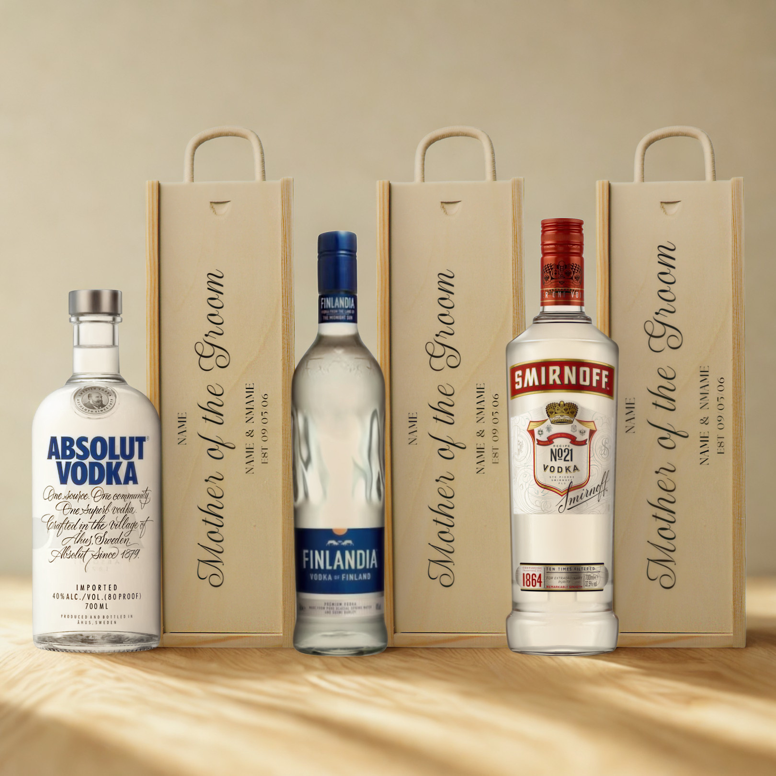 Personalised Mother of the Groom Vodka Gift Set with Wooden Gift Box