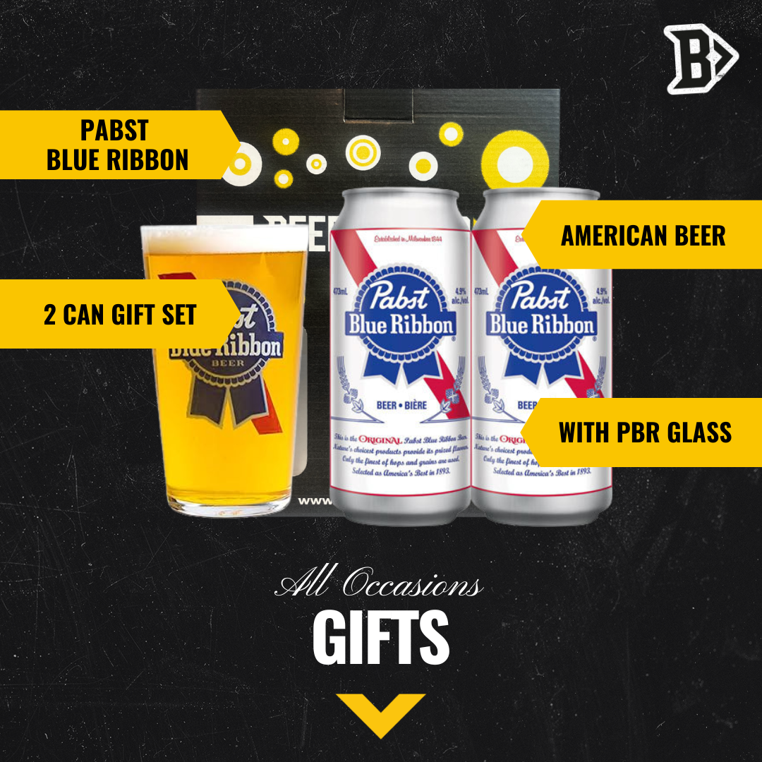 Pabst Blue Ribbon American Pale Lager Gift Set with PBR Glass - 2 Pack (4.7% ABV) - BEERHUNTER