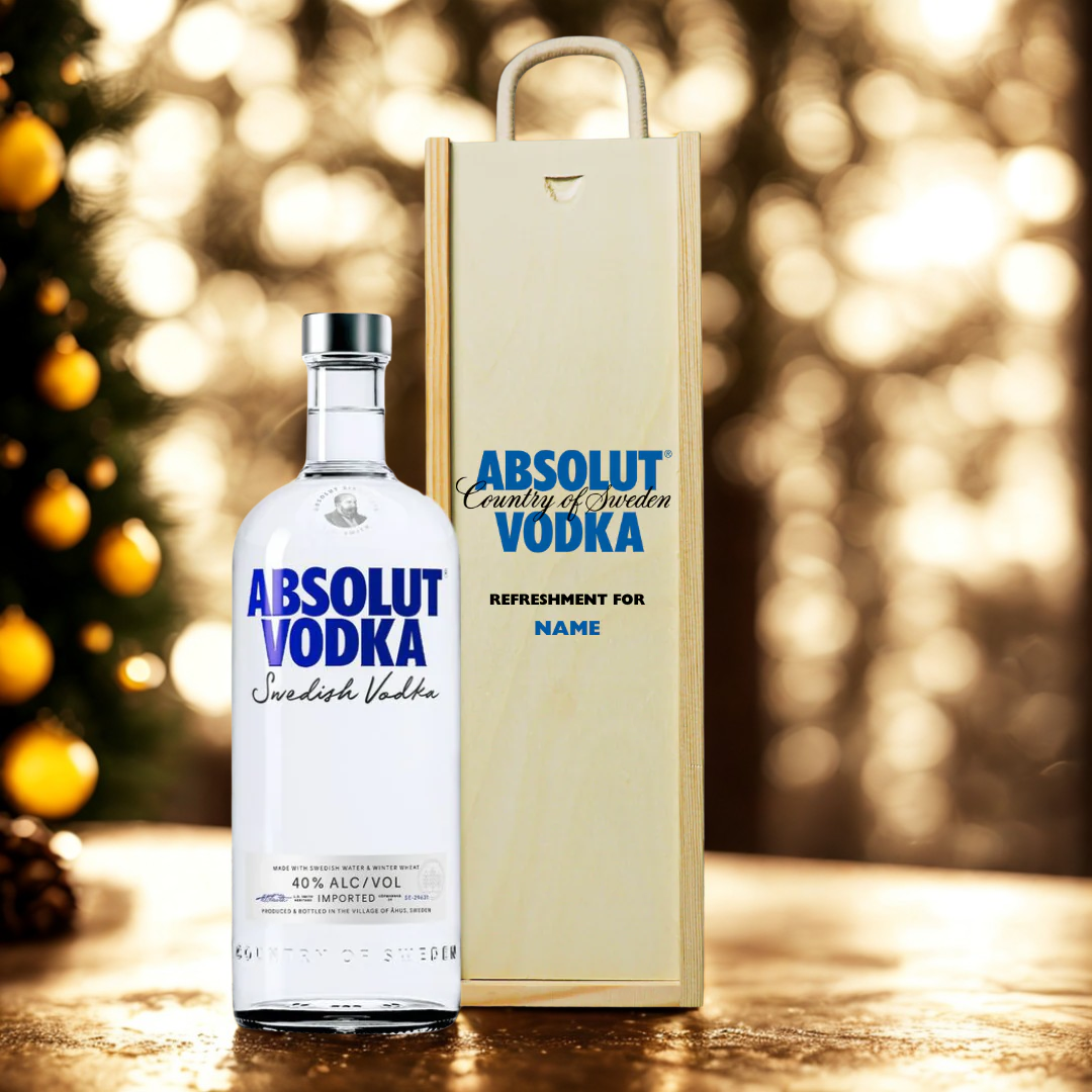 Personalised Absolut Vodka Gift Set in Wooden Box - 40% ABV (70cl)
