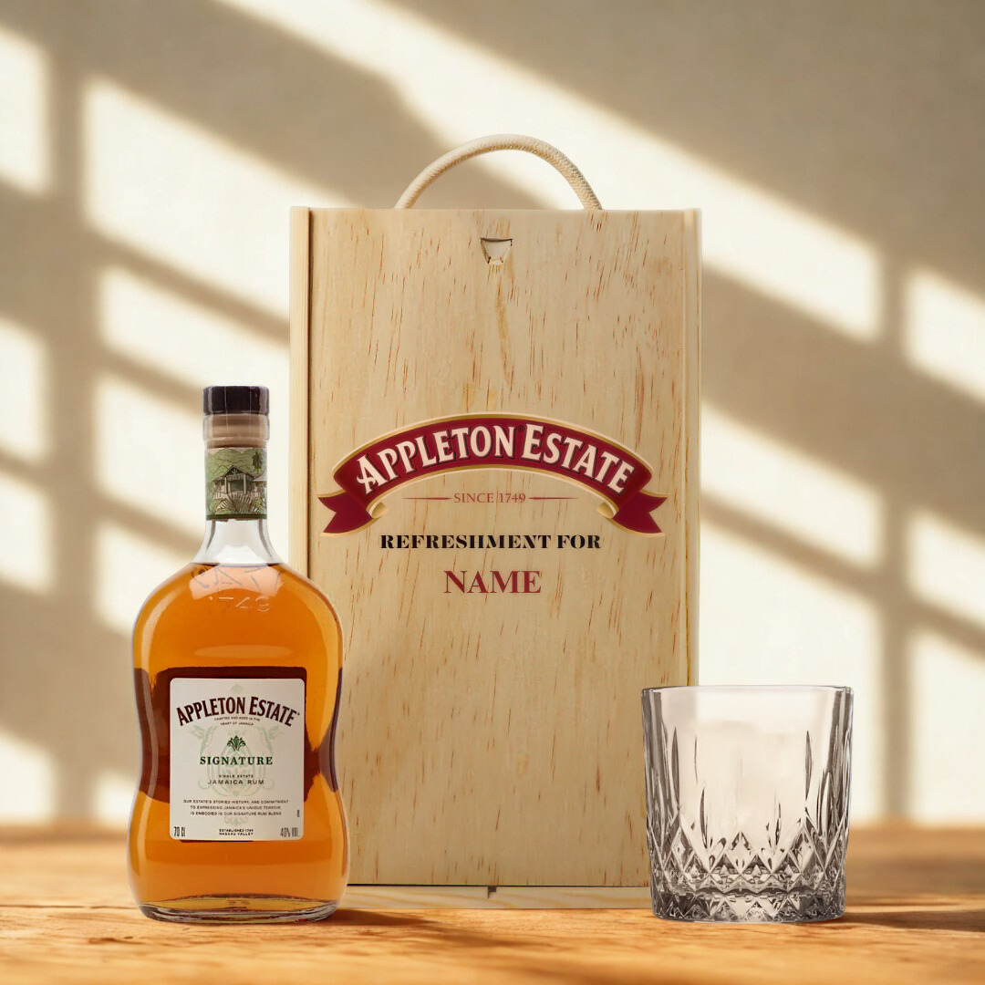 Personalised Appleton Estate Signature Jamaican Rum with Glass in Wooden Box Gift Set
