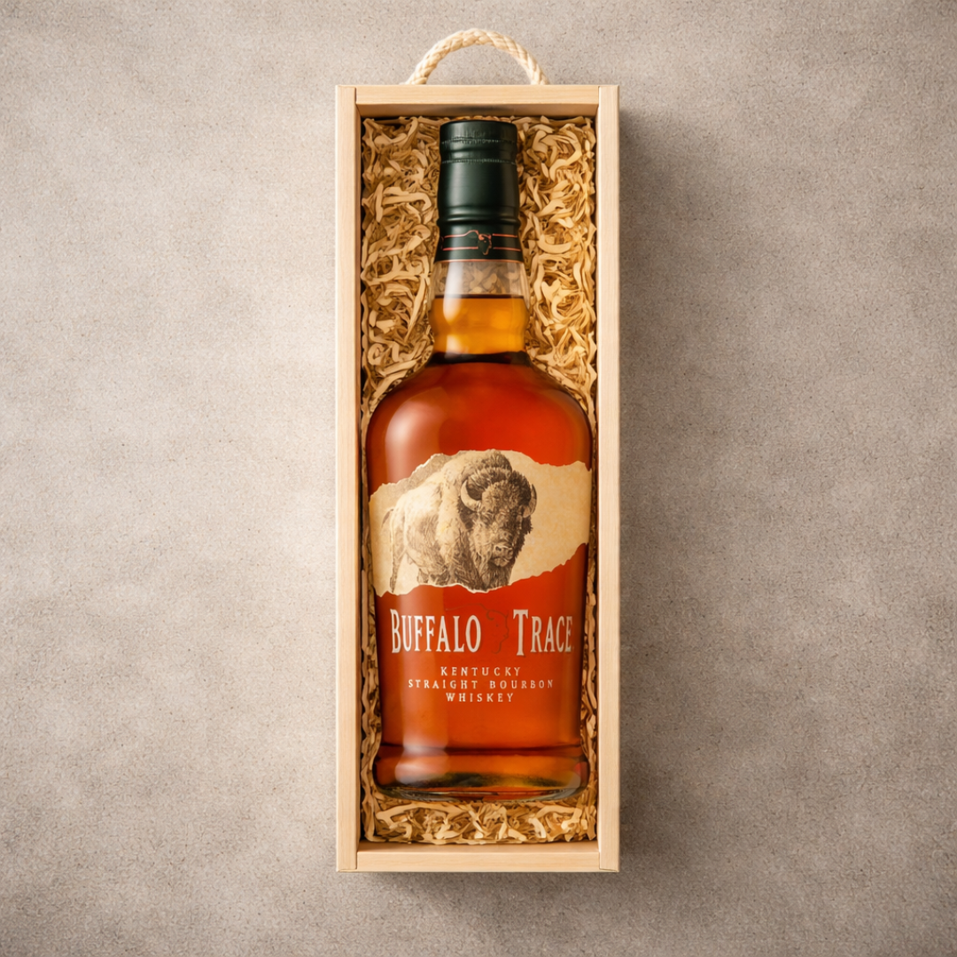 Personalised Buffalo Trace Straight Bourbon Whisky Gift Set In Wooden Box - 40% ABV (70cl)