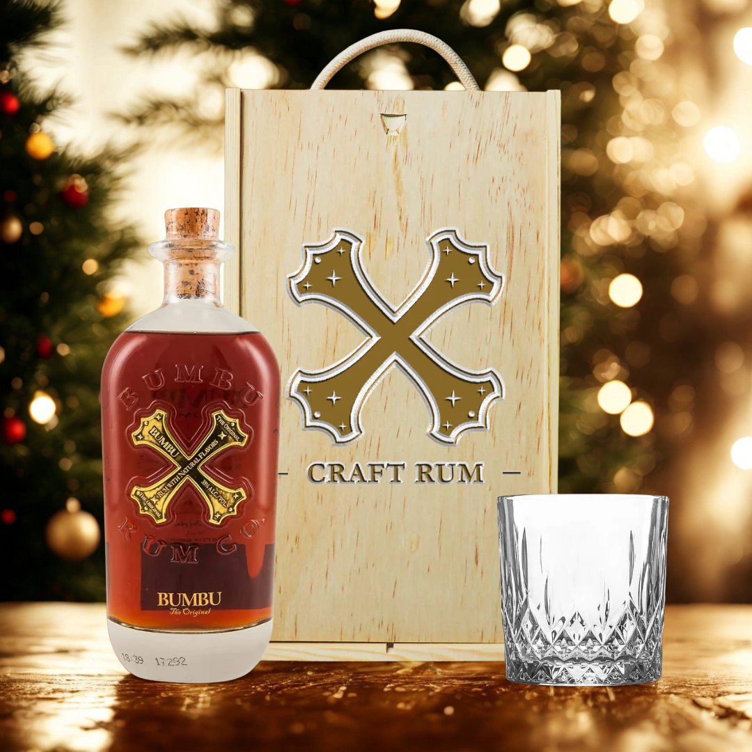 Personalised Bumbu Caribbean Rum & Glass Gift Set in Wooden Presentation Box - 70cl