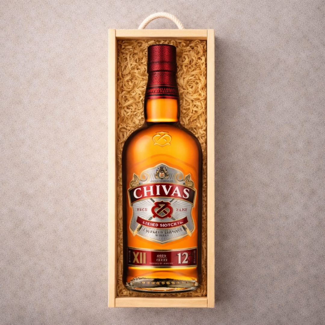 Personalised Chivas Regal 12 Year Scotch Whiskey Gift Set in Wooden Box - 40% ABV (70cl)