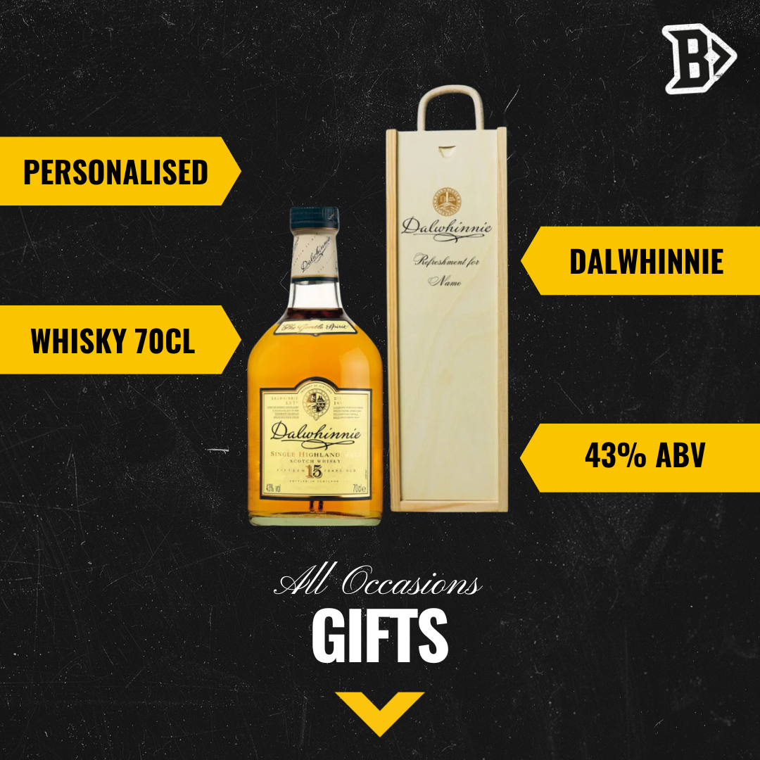 Personalised Dalwhinnie Whisky 15 Year Old Gift Set in Wooden Box - 43% ABV (70cl) - BEERHUNTER