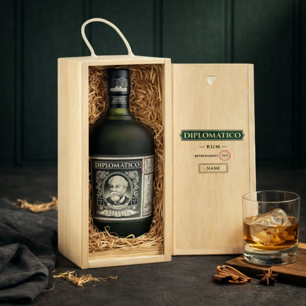 Personalised Diplomatico Reserva Exclusiva Rum Gift Set in Wooden Box (70cl)