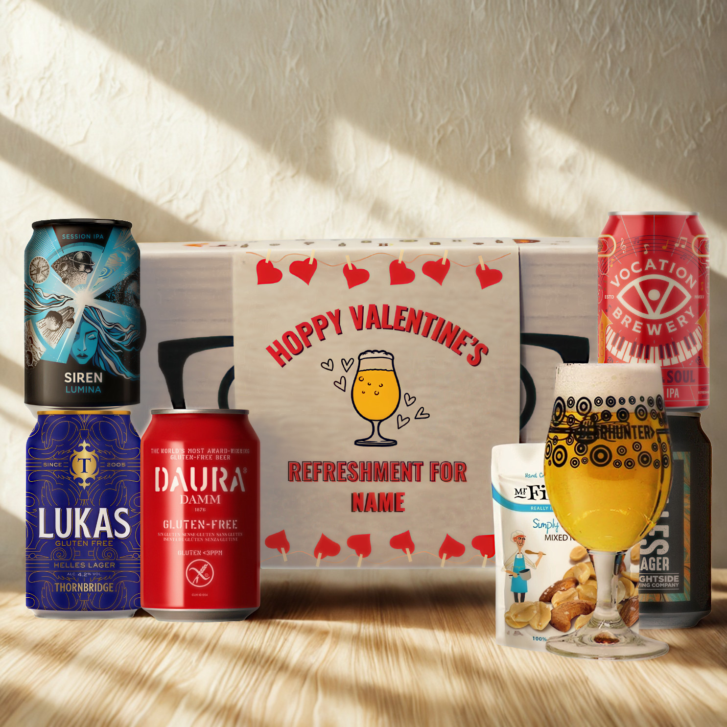 Personalised Gluten Free Hoppy Valentine's Craft Beer Gift Set – IPA, Pale Ale & Lager (5 x 330ml)