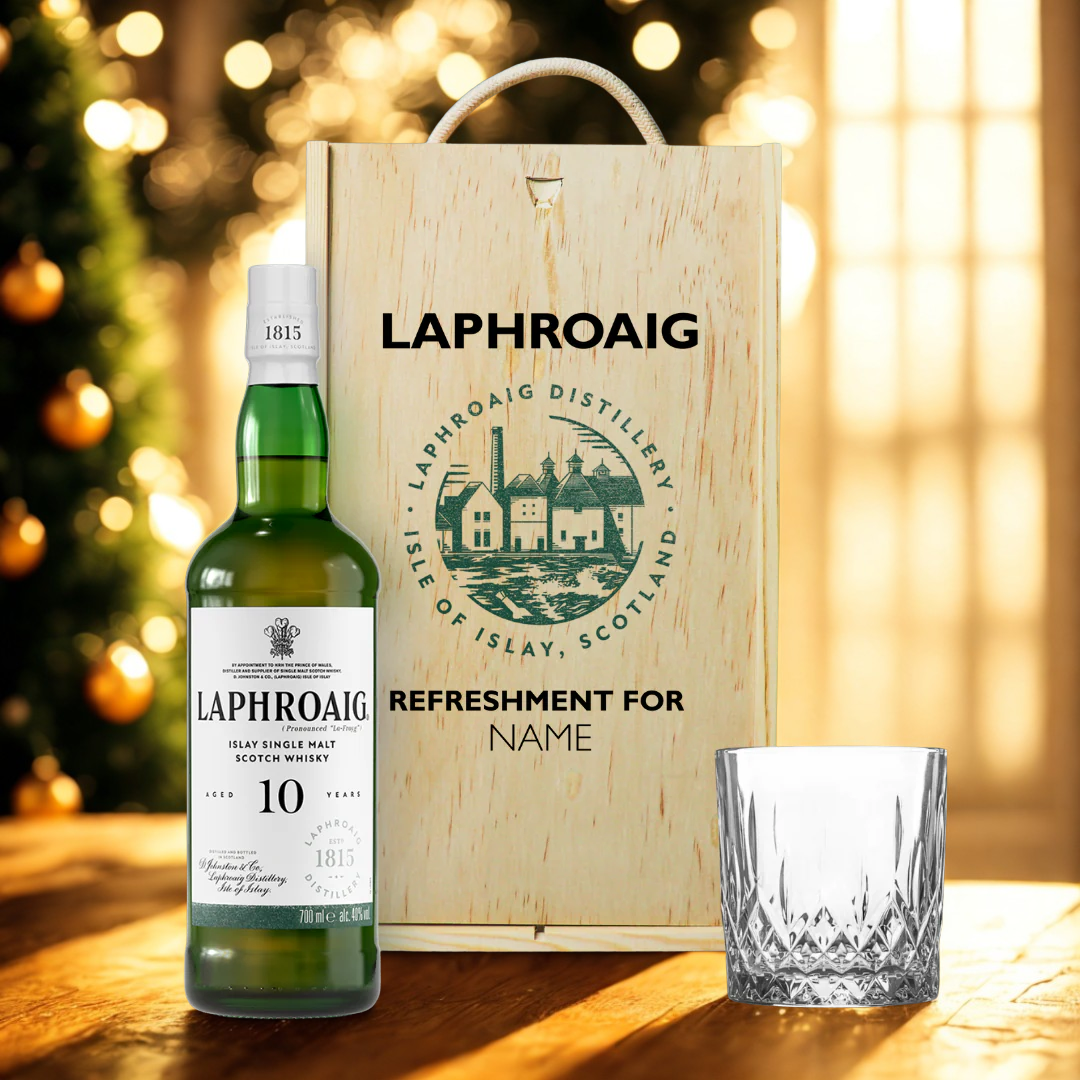 Personalised Laphroaig 10 Year Old Single Malt Scotch Whiskey Gift Set - 70cl (40% ABV)