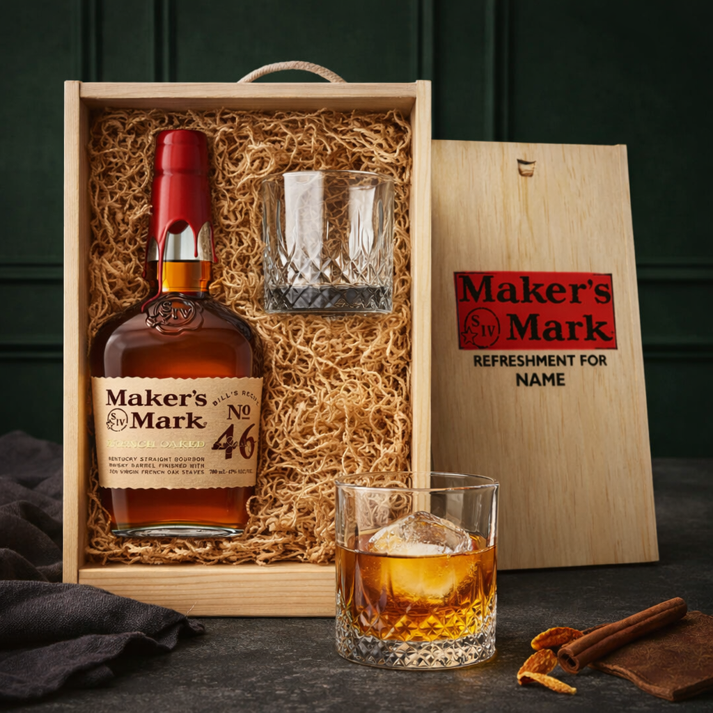 Personalised Maker’s Mark Bourbon Whiskey Gift Set with Glass – 70cl (45% ABV)