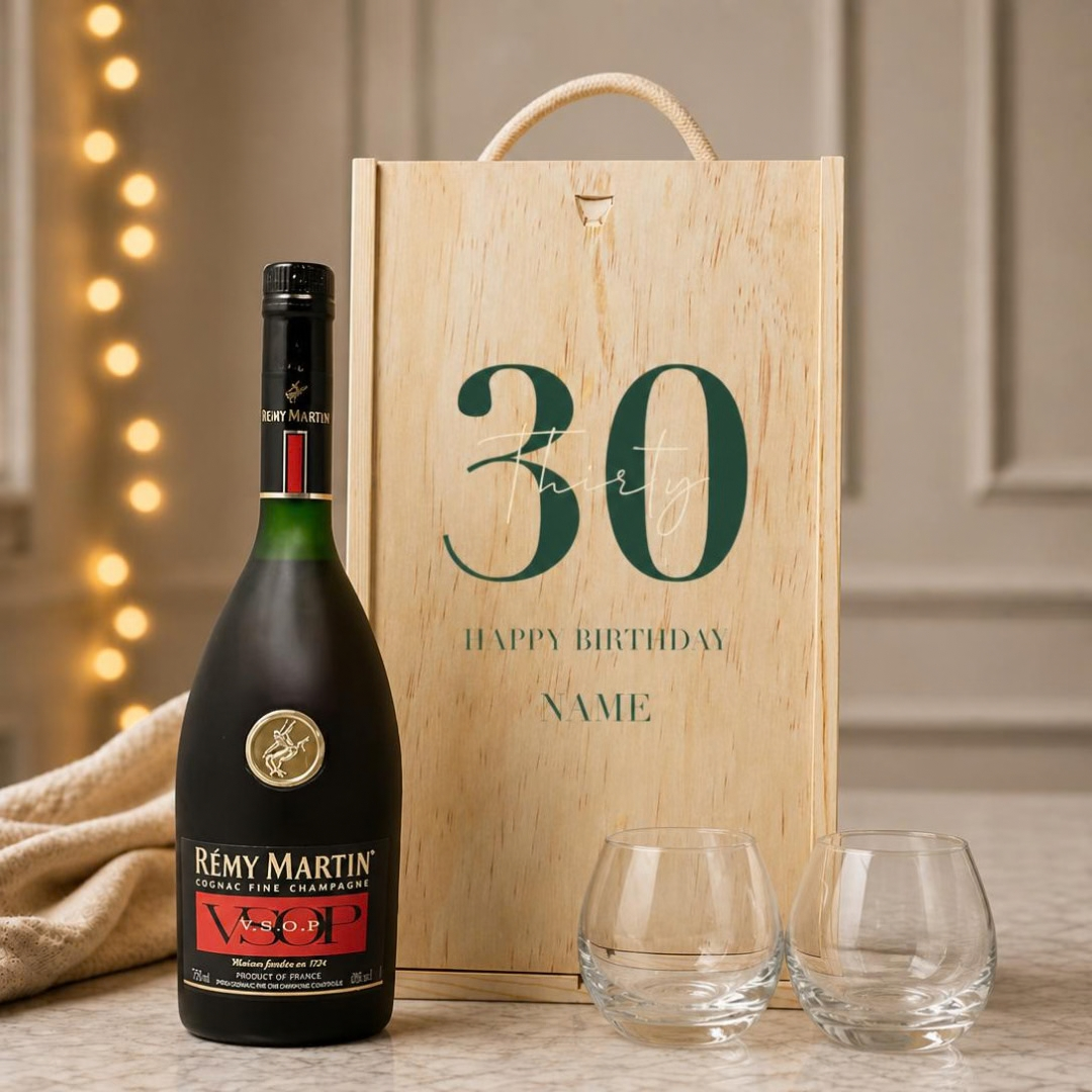 Personalised Remy Martin VSOP Cognac Champagne Happy Birthday Gift Set with Glasses