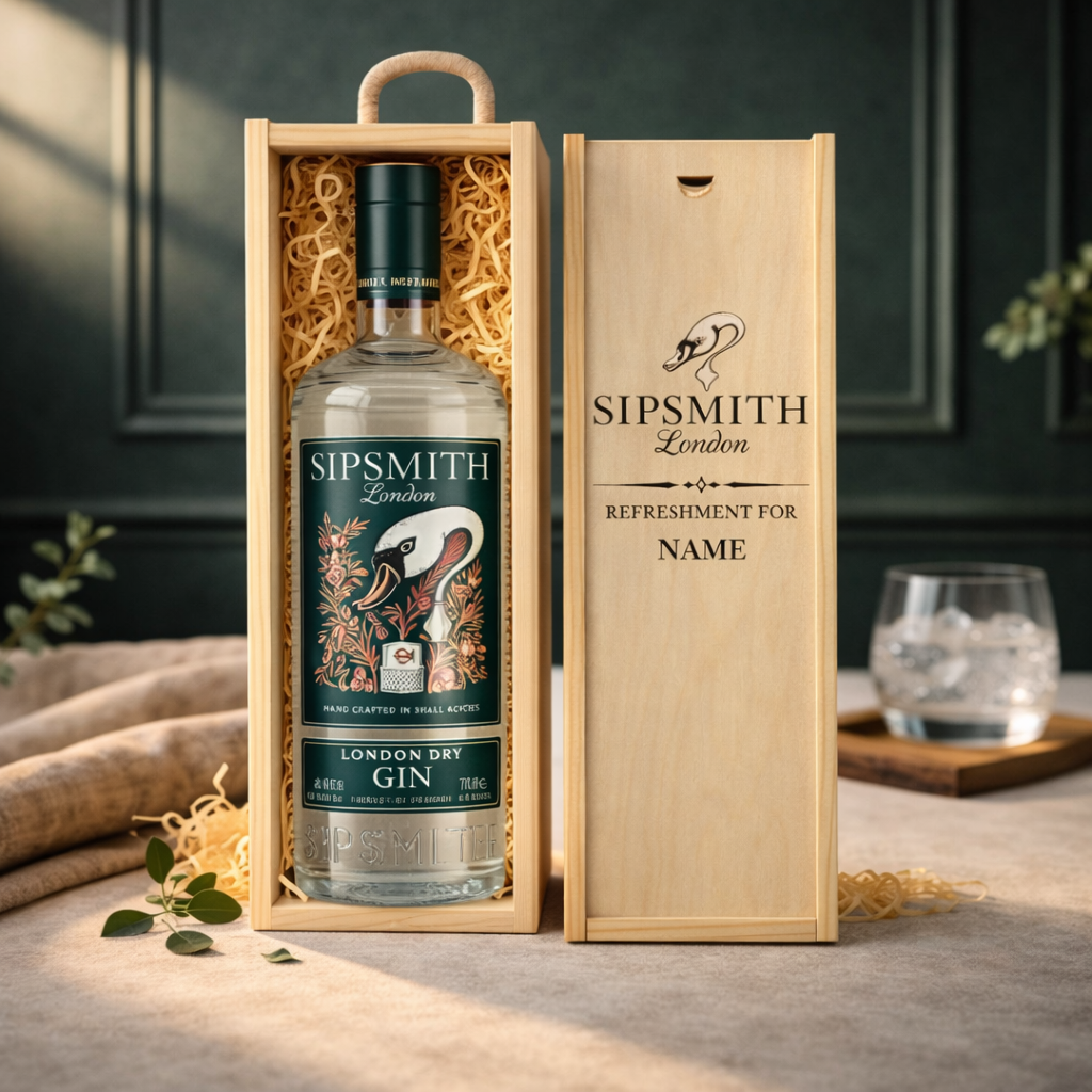 Personalised Sipsmith London Dry Gin in Wooden Box Gift Set 70cl - (41.6% ABV)