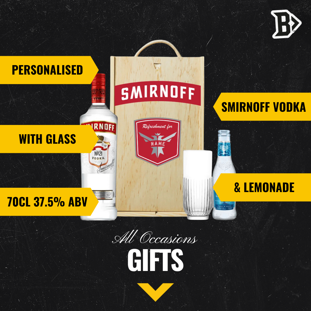 Personalised Smirnoff Vodka Gift Set Triple Distilled Gift Set with Rocks Glass & Fever Tree Lemonade - 70cl (37.5% ABV) - BEERHUNTER