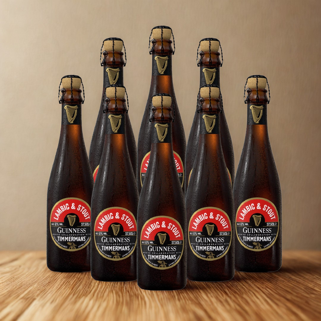 Timmermans & Guinness Lambic & Stout Beer Gift Set (8 Pack) with Official Timmermans Glass - 375ml Bottles