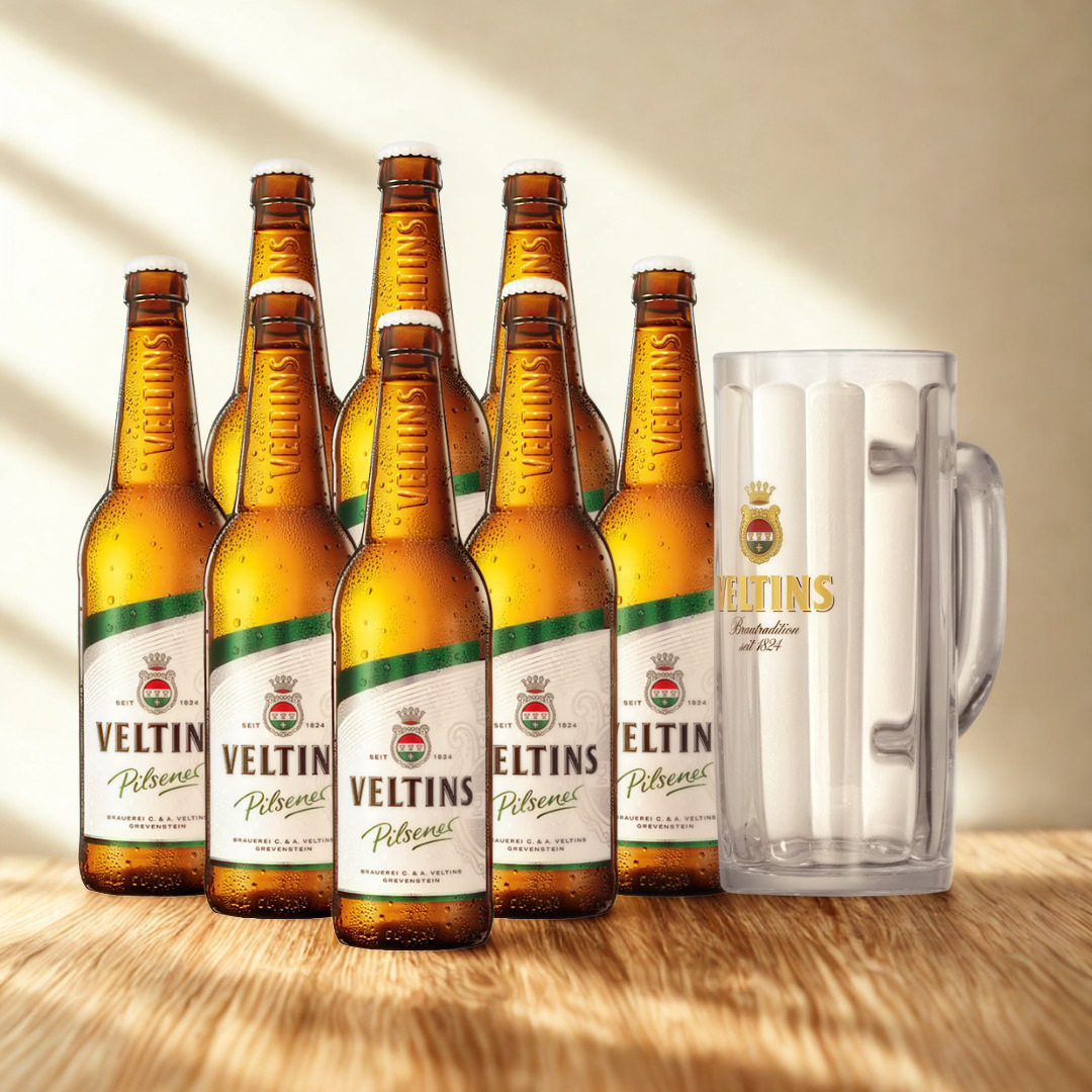 Veltins Premium German Pilsner 500ml Bottles with Veltins Tankard Glass - 4.8% ABV (8 pack)