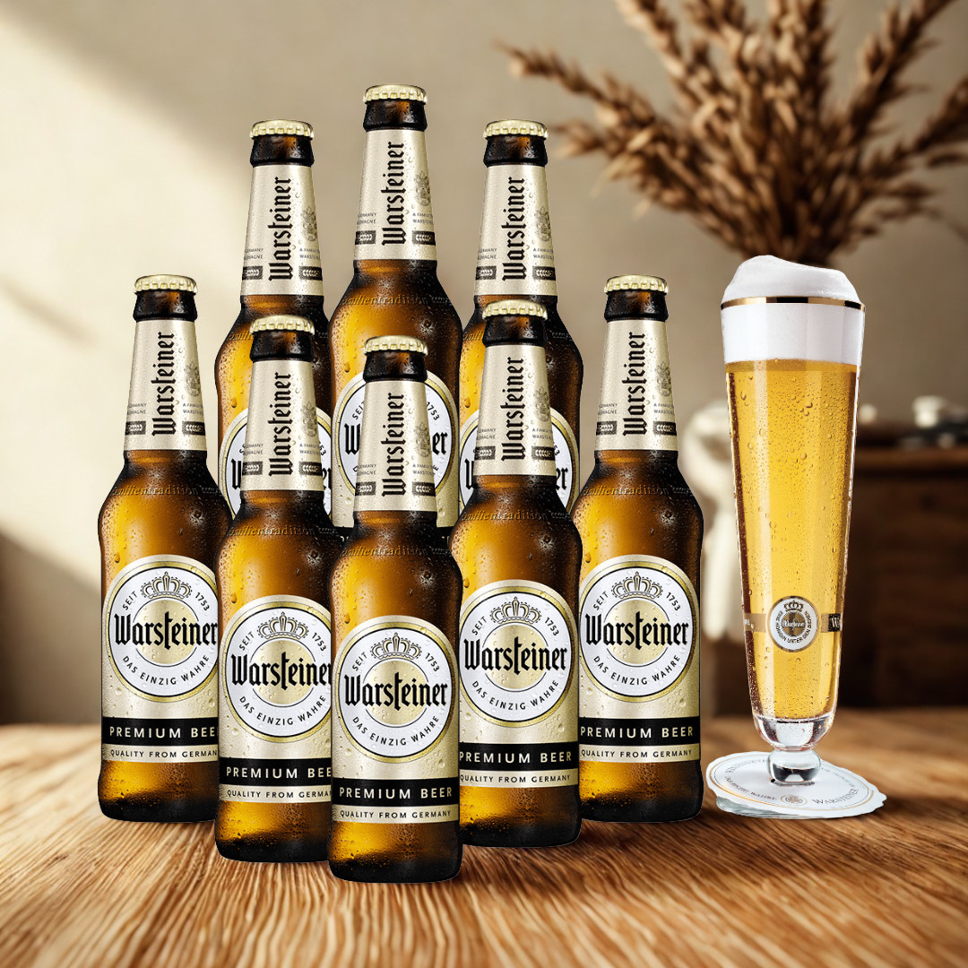 Warsteiner German Pilsner 330ml Bottles with Warsteiner Glass - 4.08% ABV (8 Pack)