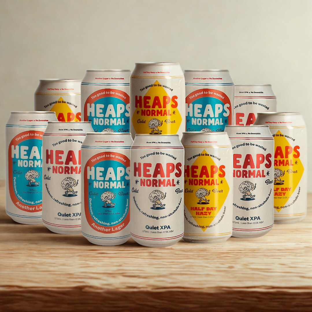 Heaps Normal Alcohol-Free Mixed Case (Another Lager, Quiet XPA &amp; Half Day Pale) 375ml Cans – (12 Pack)