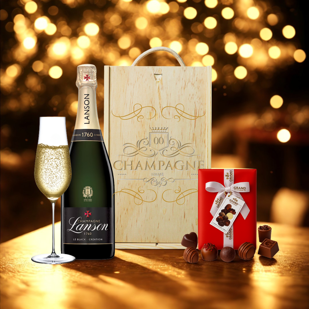 Personalised Lanson Champagne Gift Box with Belgian Chocolates (75cl)
