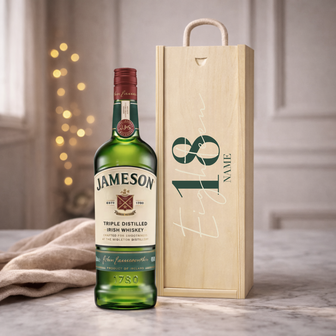Personalised 18th Birthday Jameson Irish Whiskey Gift Set – 70cl Triple Distilled Whiskey with Personalised Lid