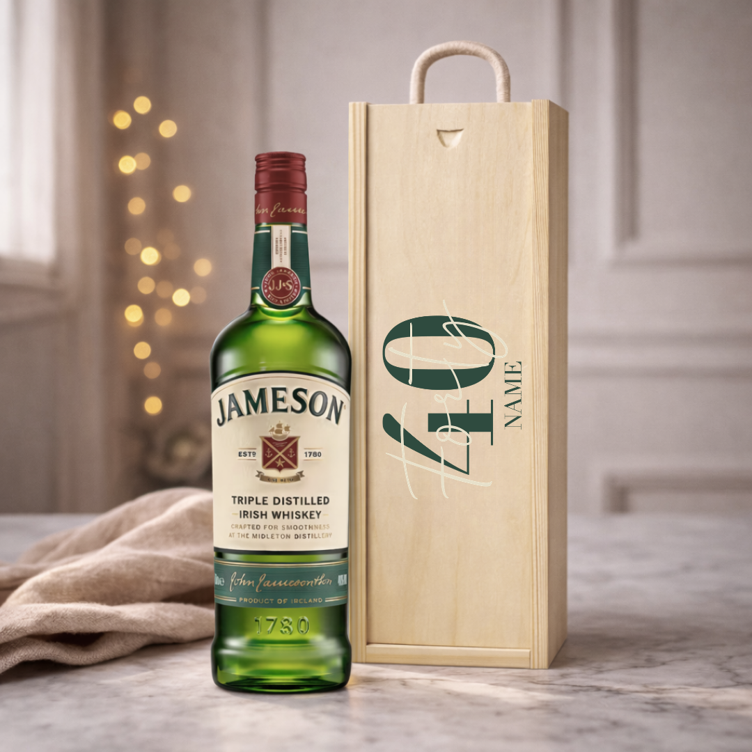 Personalised 40th Birthday Jameson Irish Whiskey Gift Set – 70cl Triple Distilled Whiskey with Personalised Lid
