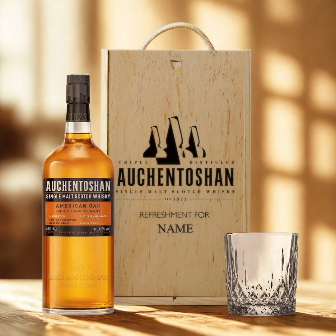 Personalised Auchentoshan American Oak Whiskey Gift Set with Glass - 70cl (40%)