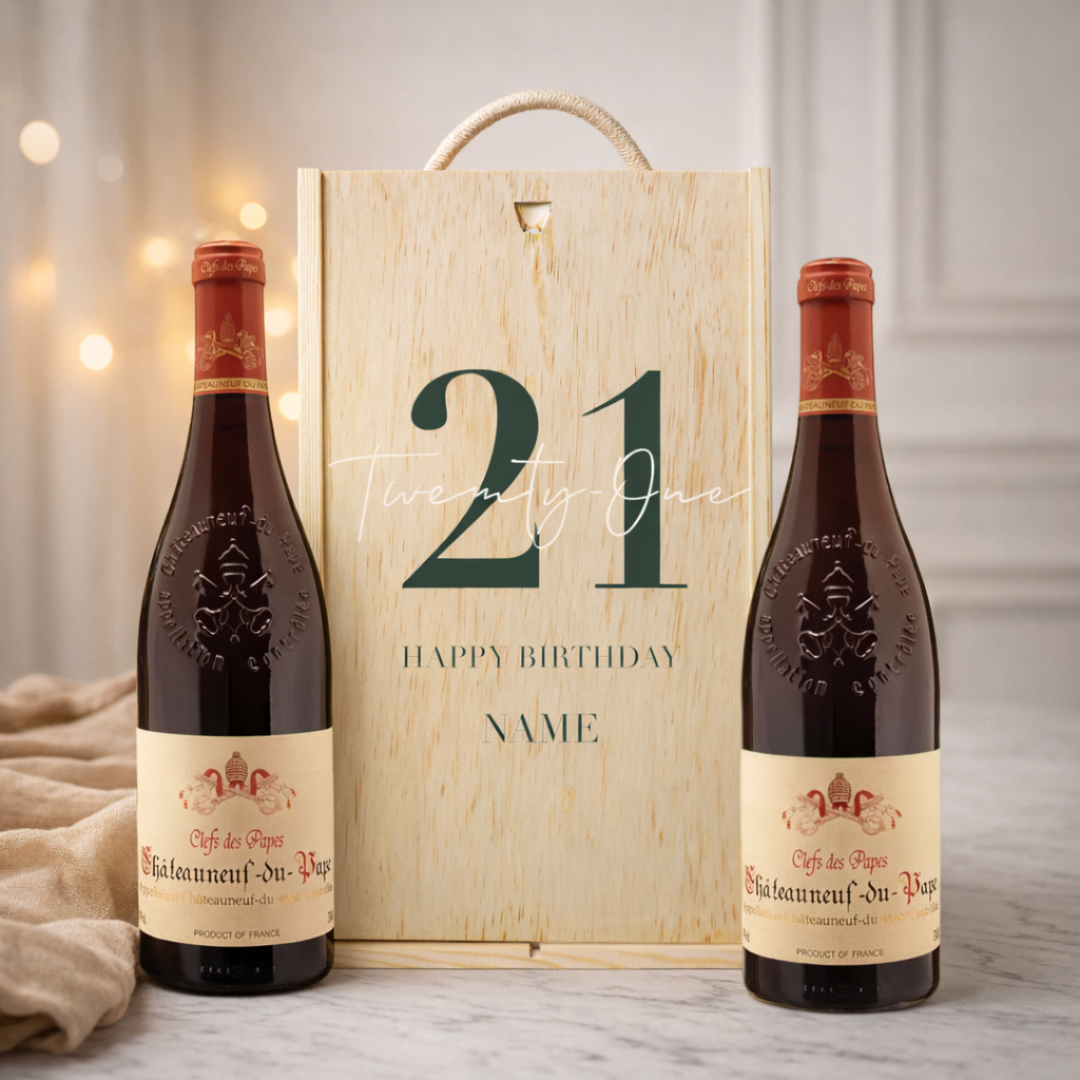 Personalised 21st Birthday Chateauneuf Du Pape Red Wine Gift Set Two x 75cl