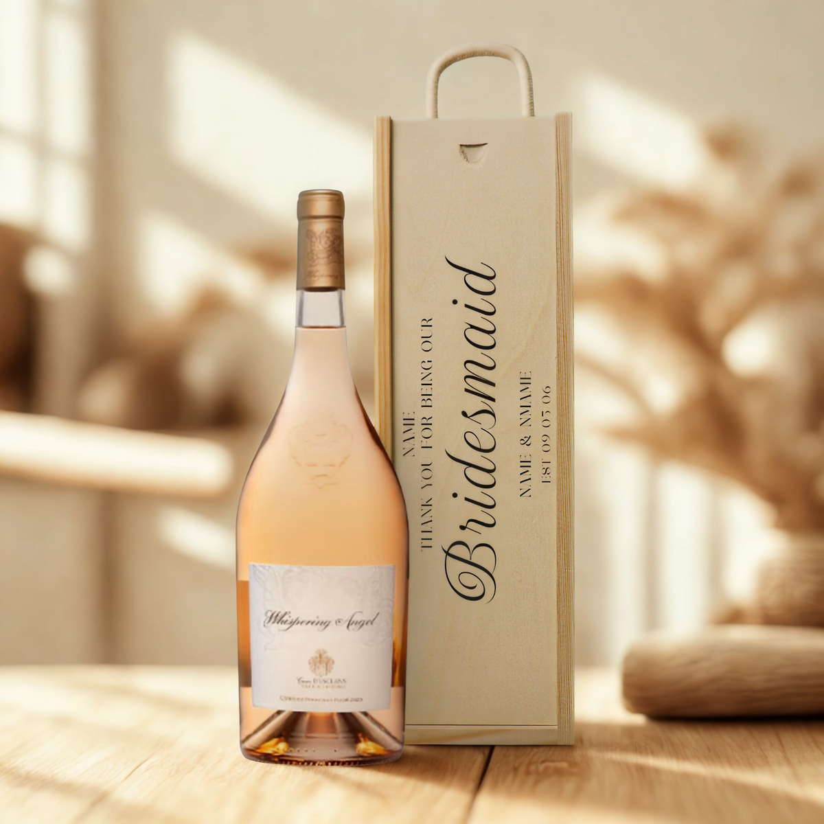 Personalised Bridesmaid Wine Gift Set with Wooden Presentation Box