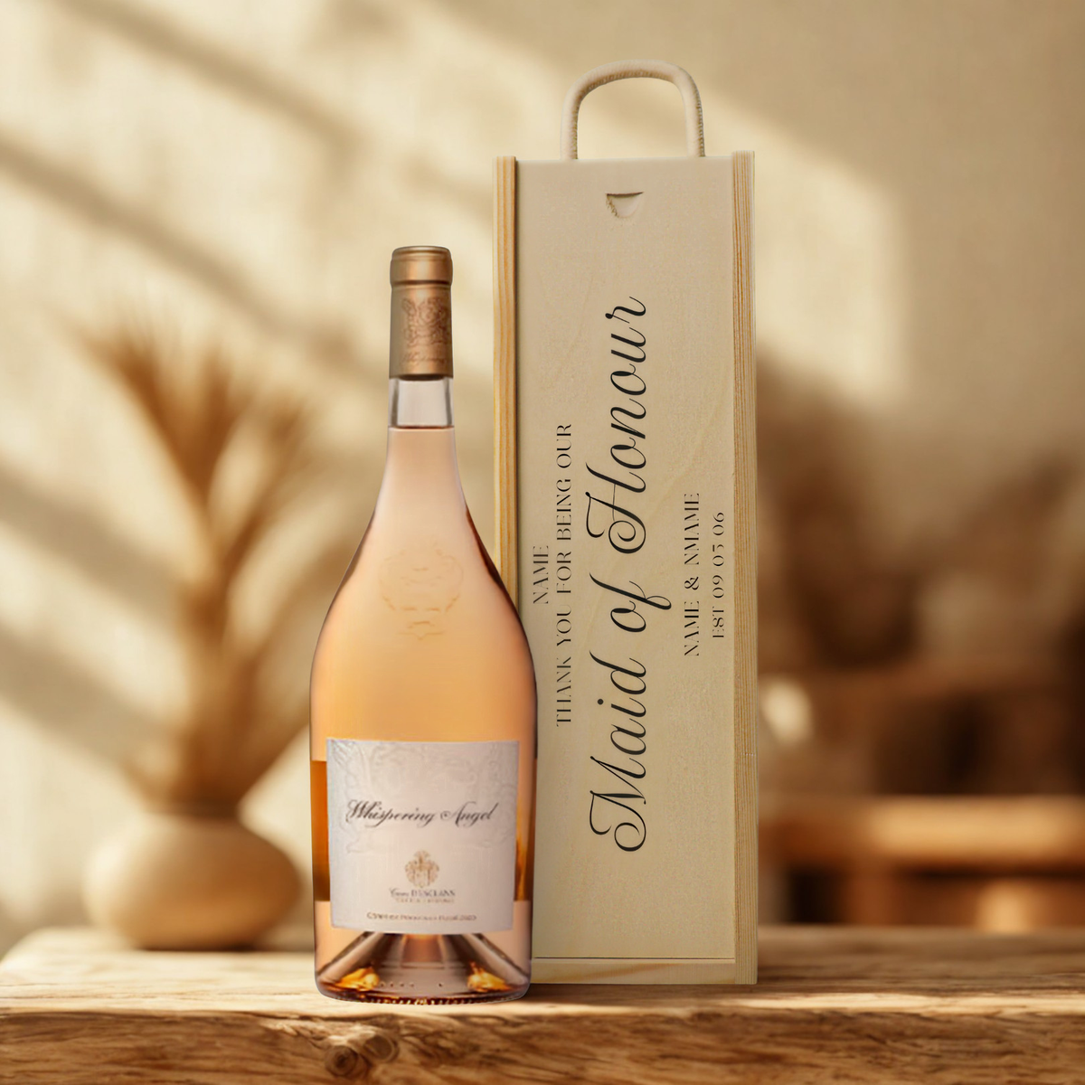 Personalised Maid of Honour Wine Gift Set with Wooden Presentation Box