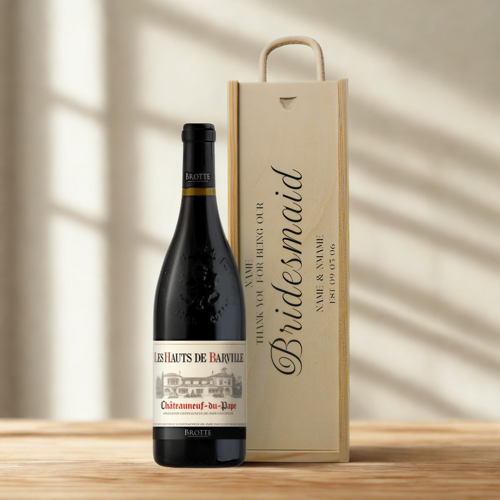 Personalised Bridesmaid Wine Gift Set with Wooden Presentation Box