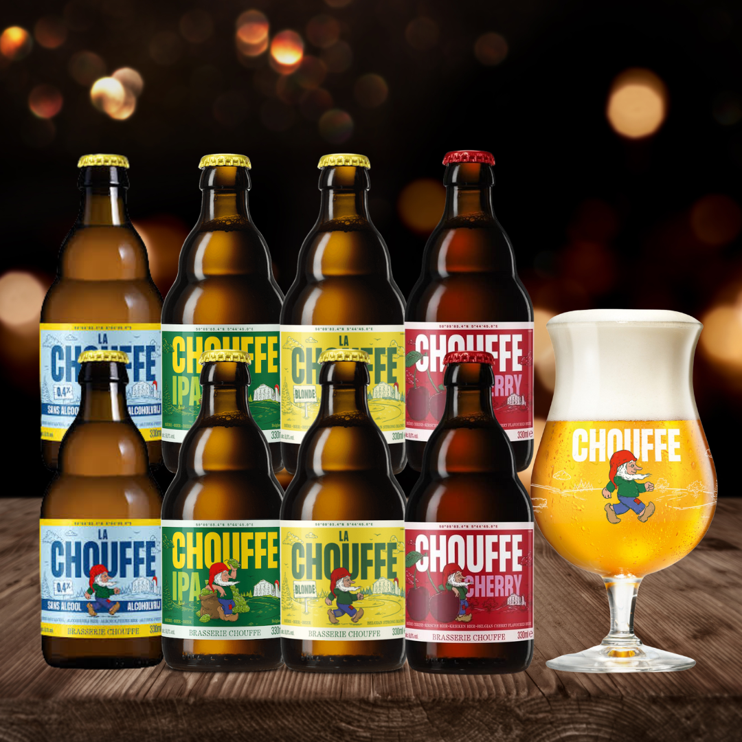 Chouffe Mixed Beer Case Including 0% With FREE CHOUFFE GLASS 8 x 330ml (0%- 9.0% ABV)