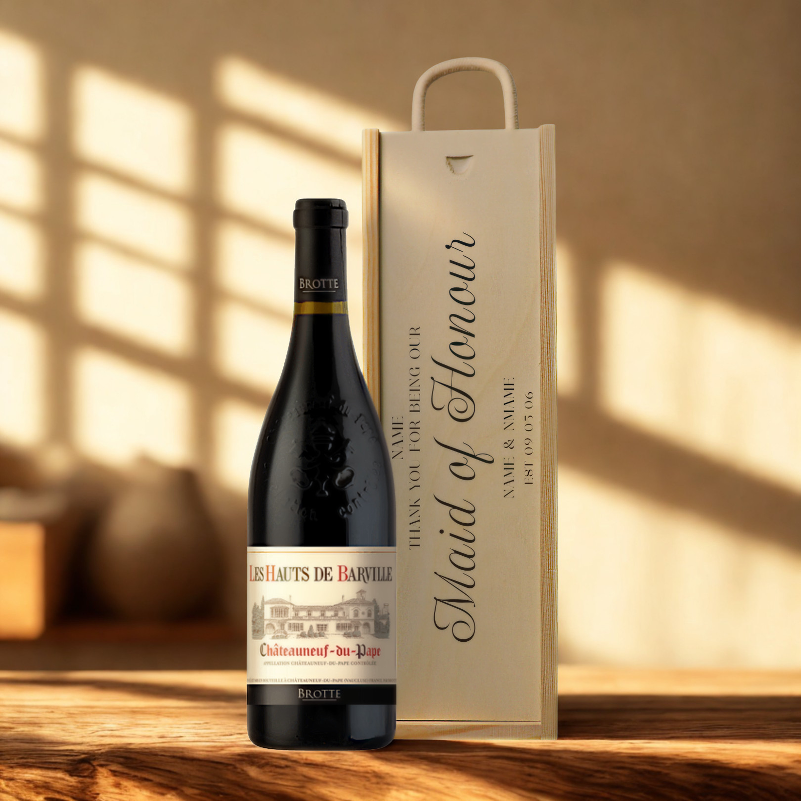 Personalised Maid of Honour Wine Gift Set with Wooden Presentation Box