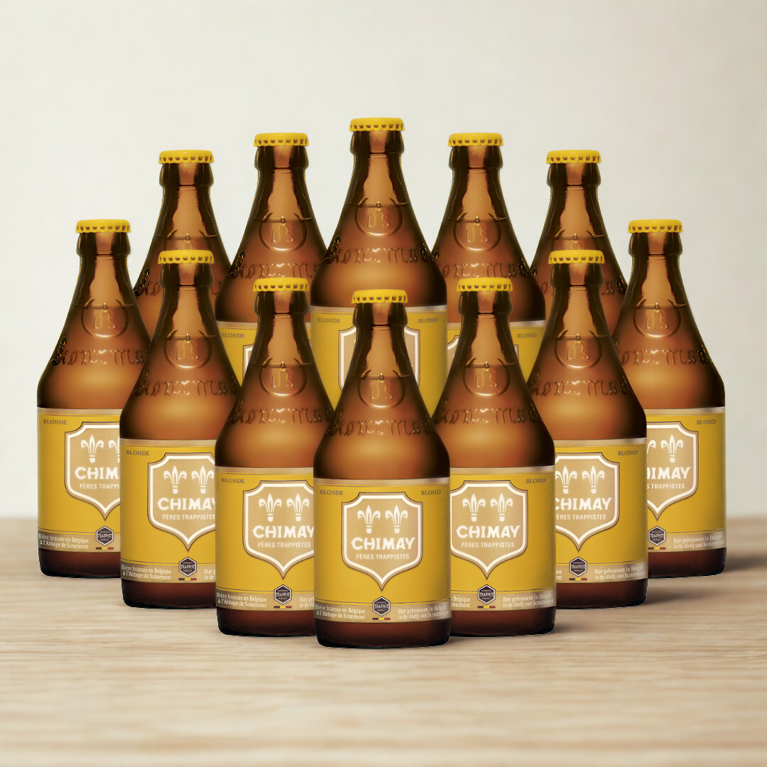 Chimay Yellow Belgian Blond Ale 330ml Bottles with FREE 25CL CHIMAY GLASS - (12 Pack)