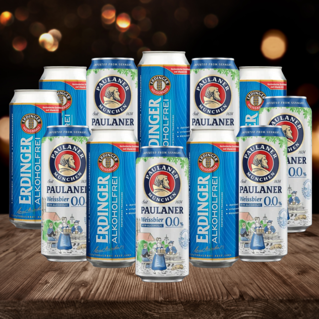 German Alcohol-Free Wheat Beer Paulaner & Erdinger Mixed Case 500ml Cans 0.0% ABV (12 Pack)