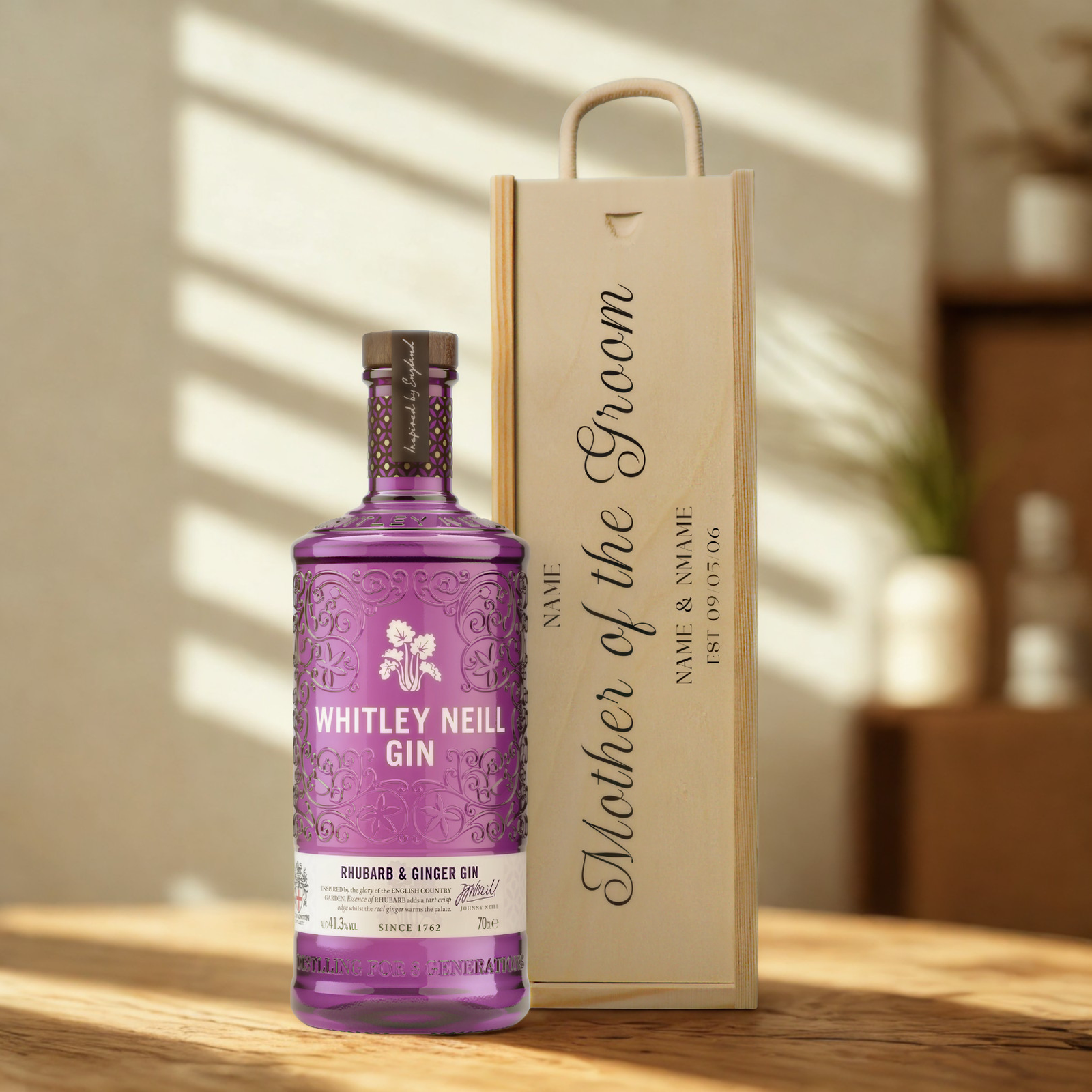 Personalised Mother of The Groom Gin Gift Set with Wooden Presentation Box