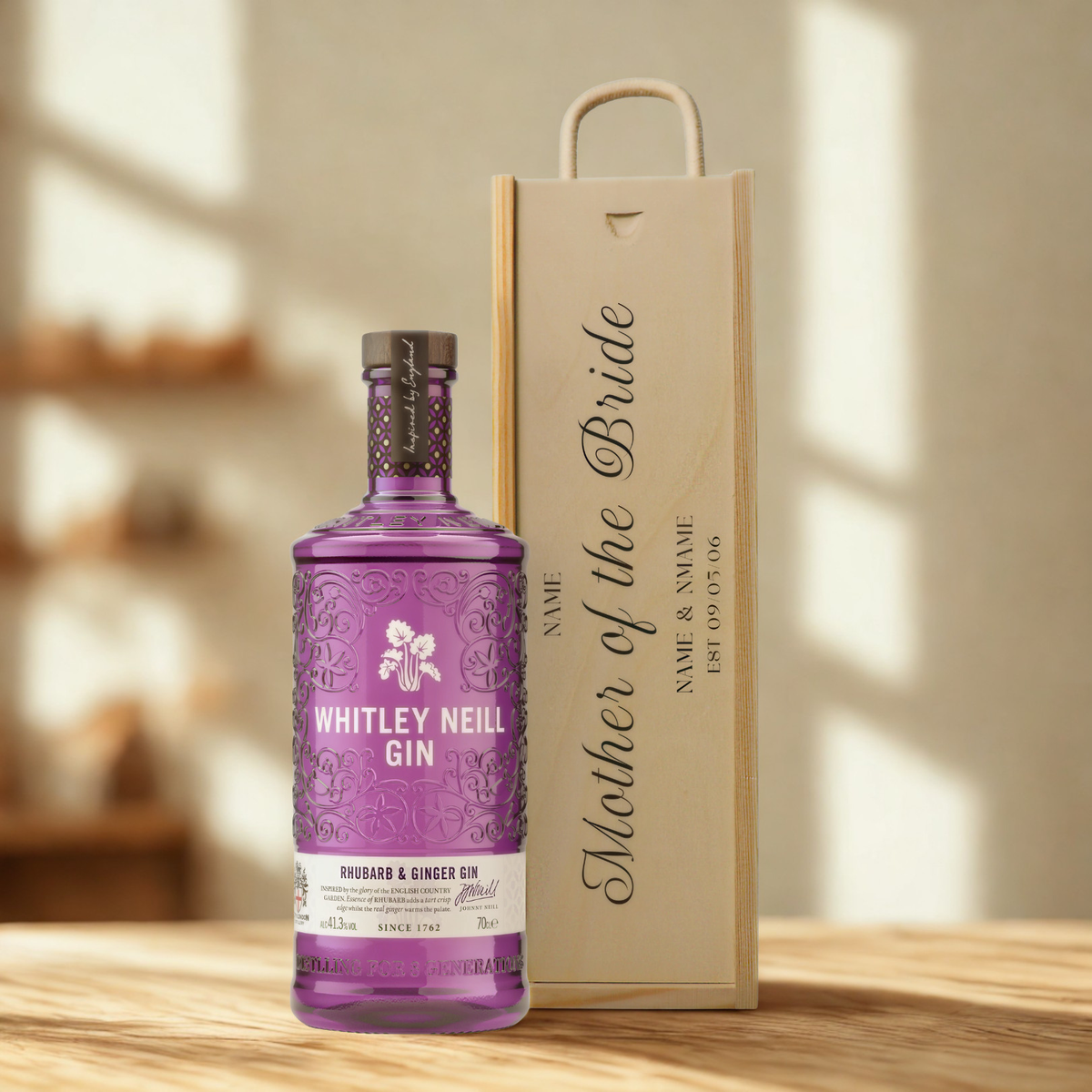 Personalised Mother of The Bride Gin Gift Set with Wooden Presentation Box