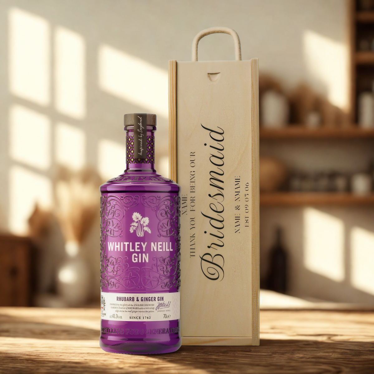 Personalised Bridesmaid Gin Gift Set with Wooden Presentation Box