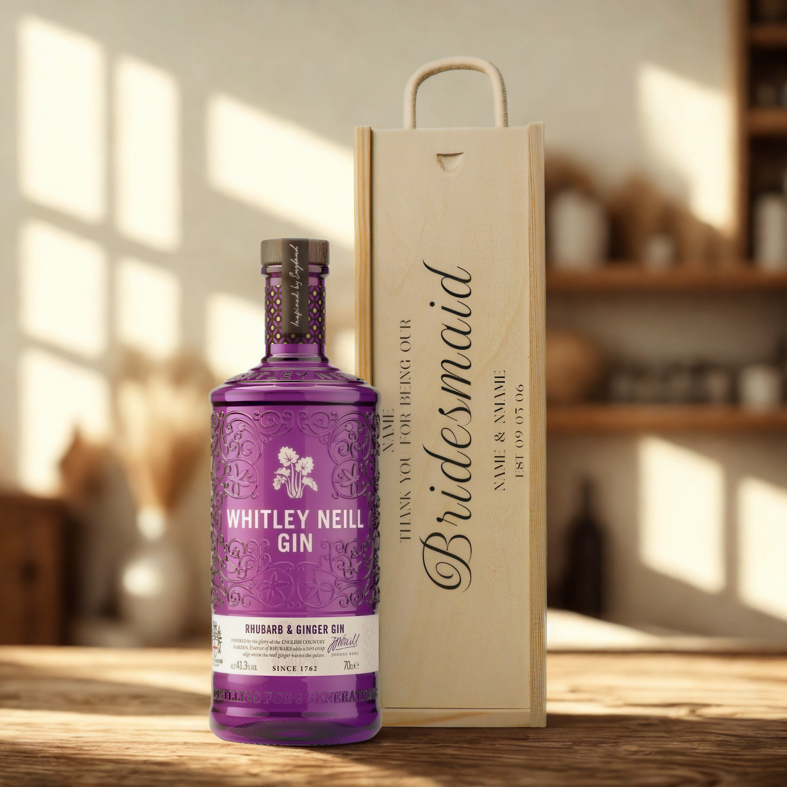 Personalised Bridesmaid Gin Gift Set with Wooden Presentation Box