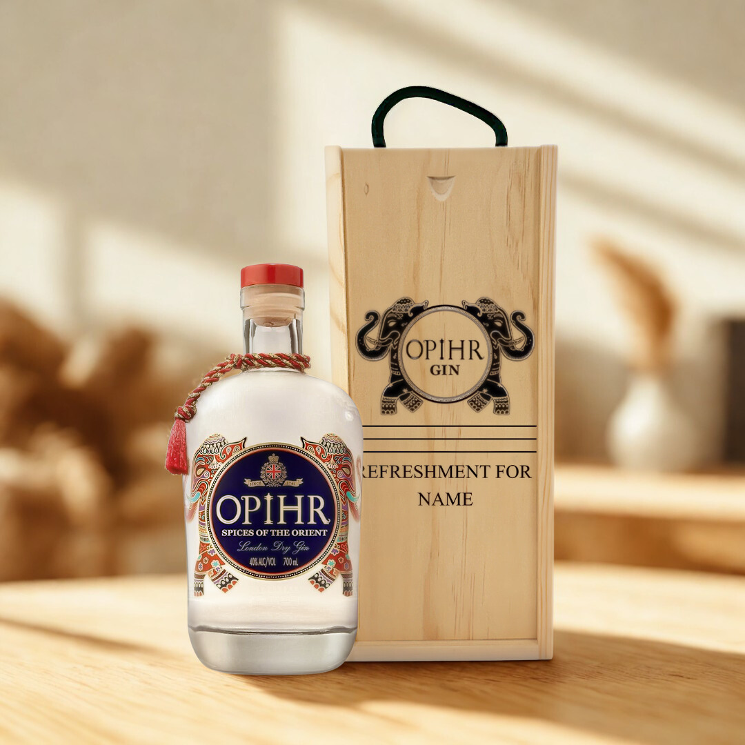 Personalised Opihr Oriental Spiced Gin in Wooden Box Gift Set 70cl - (40% ABV)