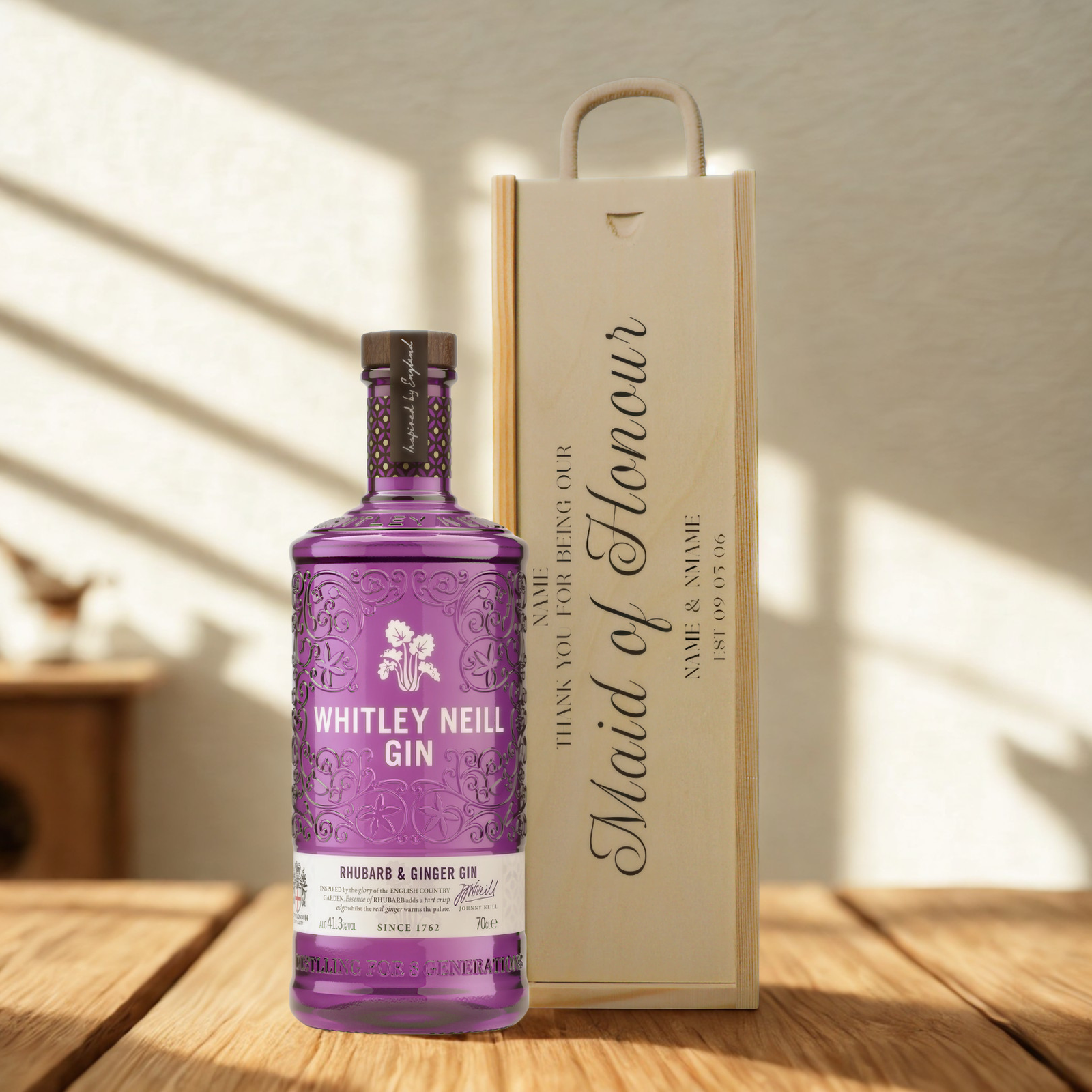 Personalised Maid of Honour Gin Gift Set with Wooden Presentation Box