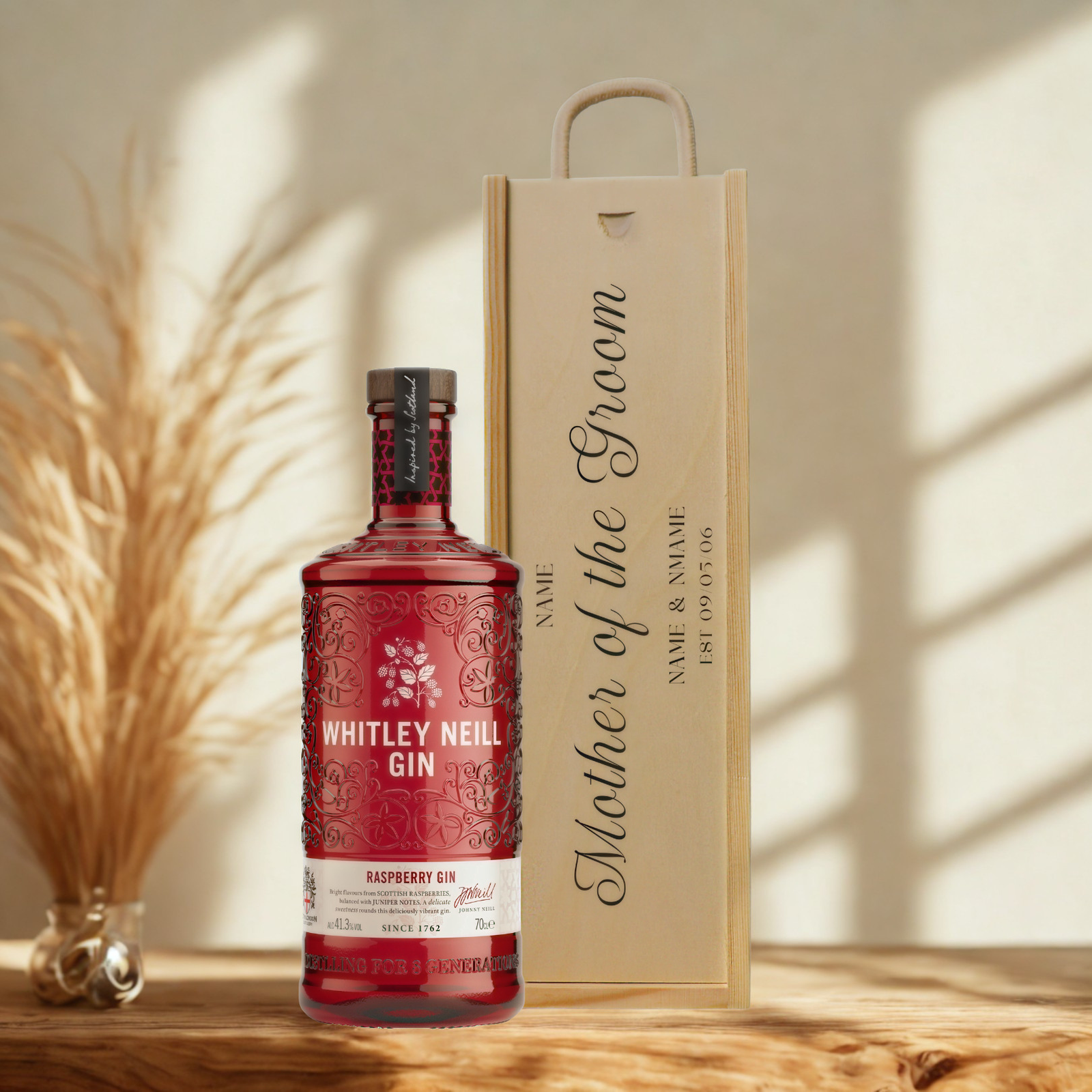 Personalised Mother of The Groom Gin Gift Set with Wooden Presentation Box