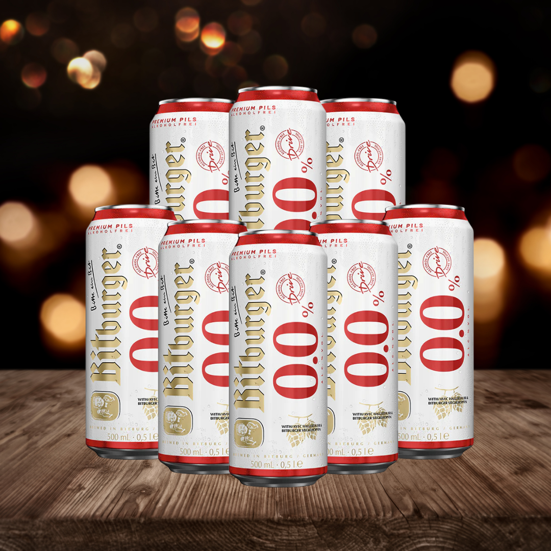 Bitburger Drive Alcohol Free German Pilsner 500ml Cans - 0.0% ABV (Multipack)