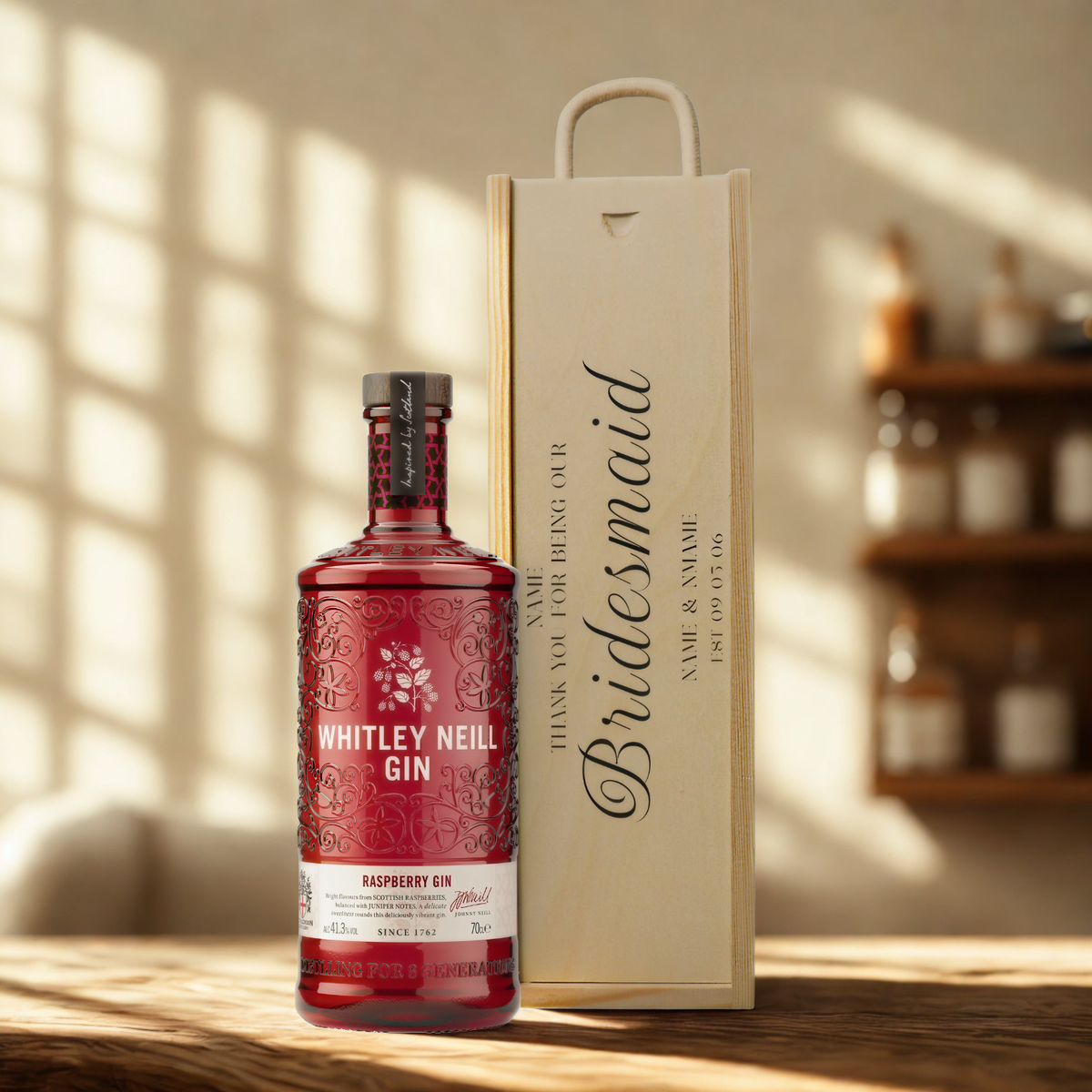 Personalised Bridesmaid Gin Gift Set with Wooden Presentation Box