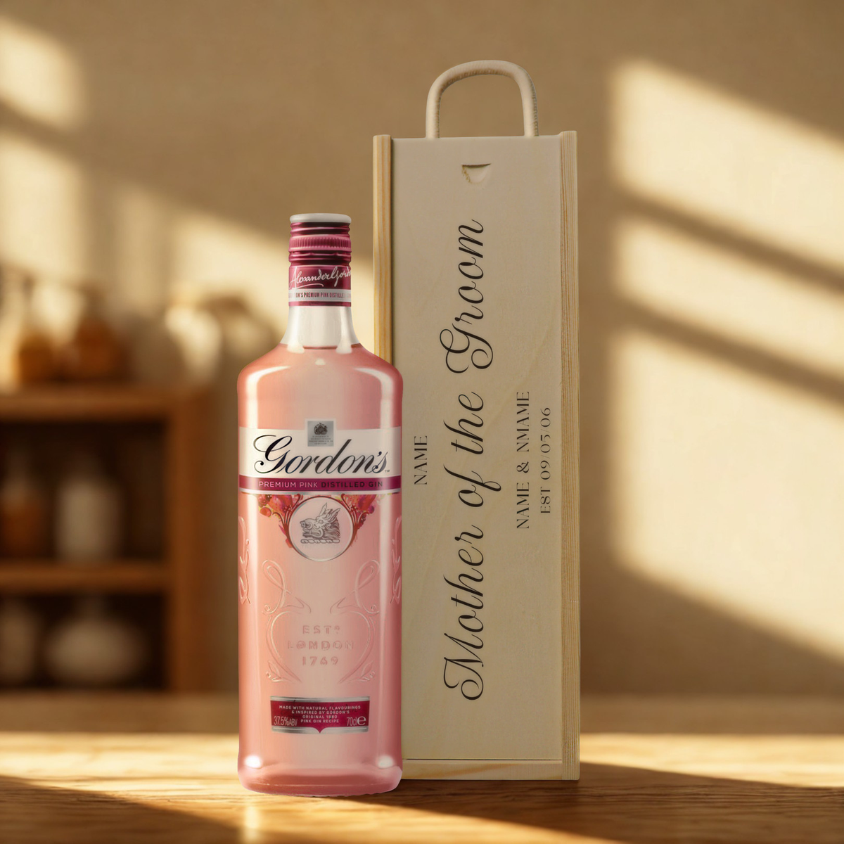 Personalised Mother of The Groom Gin Gift Set with Wooden Presentation Box