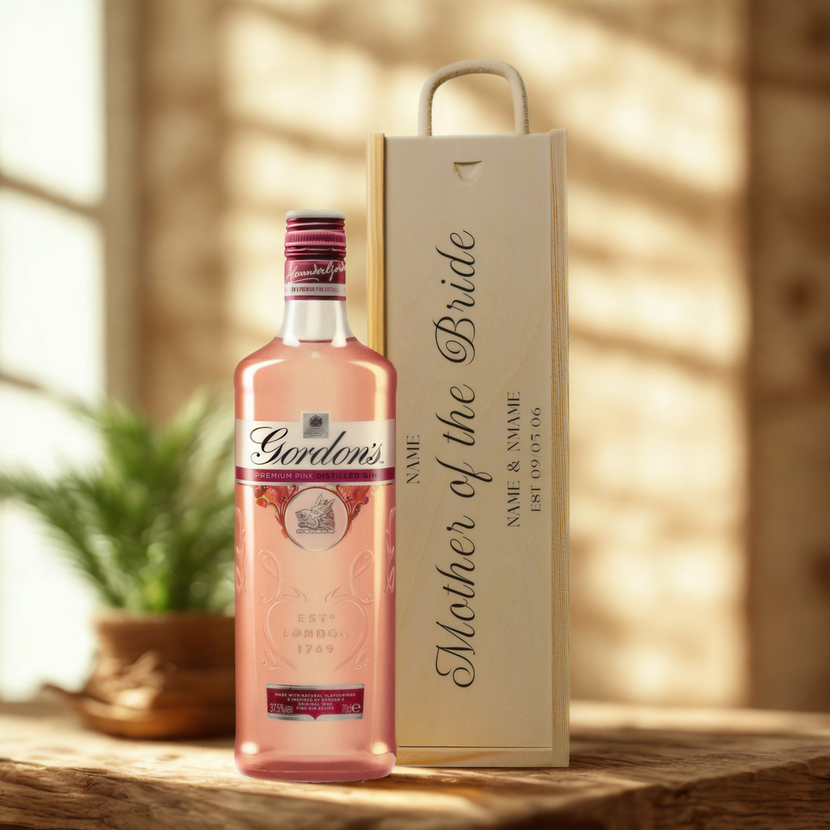 Personalised Mother of The Bride Gin Gift Set with Wooden Presentation Box