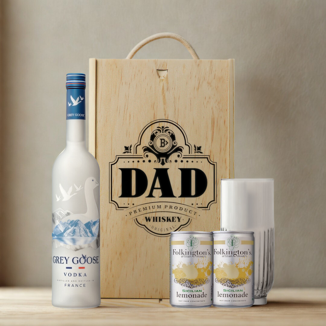 Grey Goose Premium Vodka Best Dad Gift Set with Glass &amp; Lemonade - 70cl