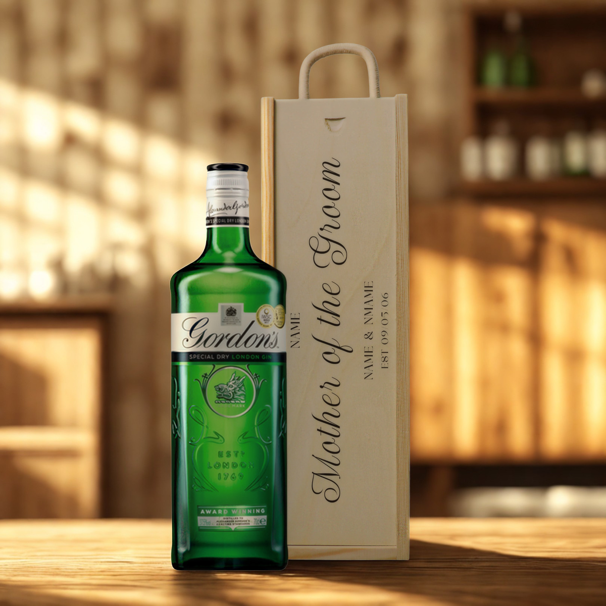 Personalised Mother of The Groom Gin Gift Set with Wooden Presentation Box