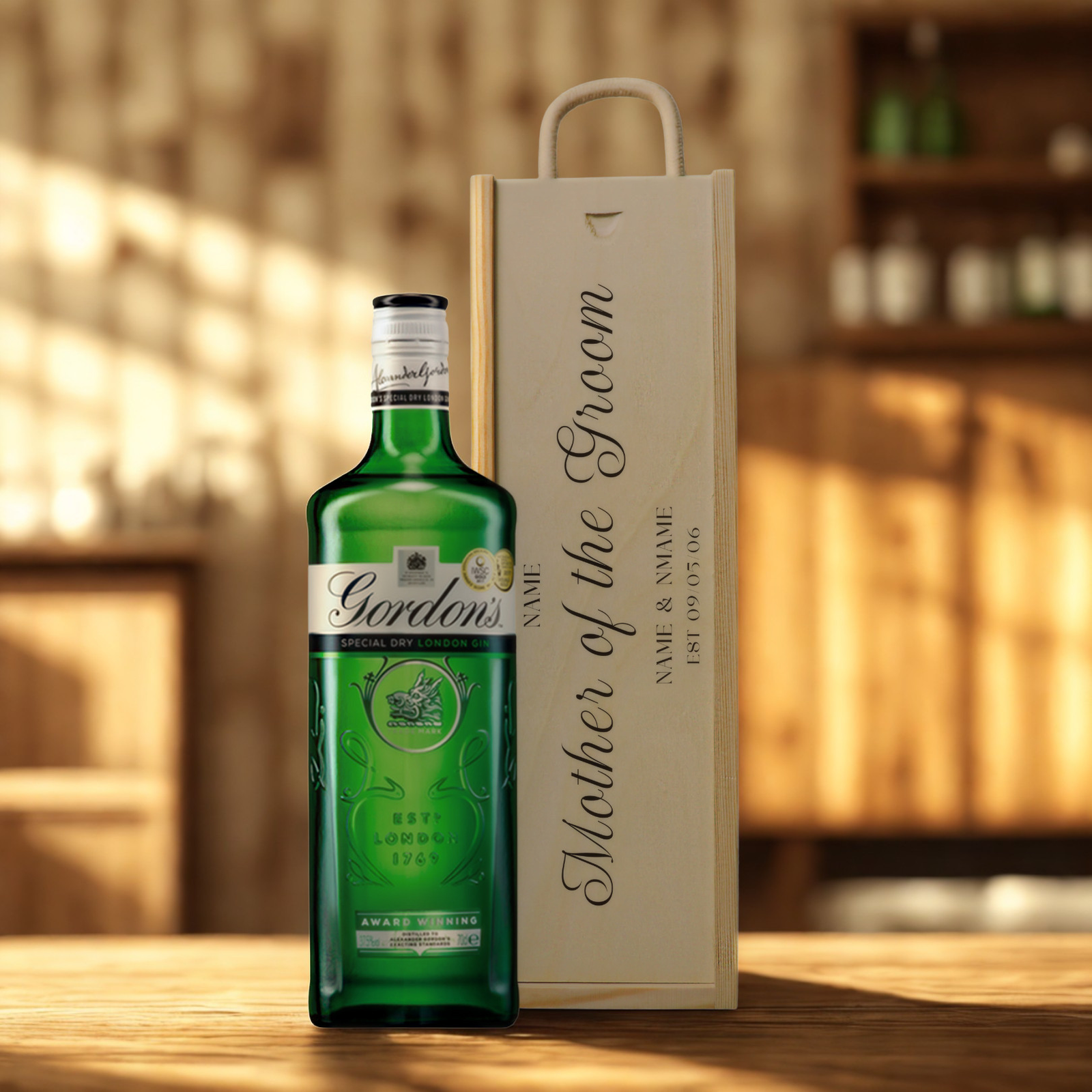Personalised Mother of The Groom Gin Gift Set with Wooden Presentation Box