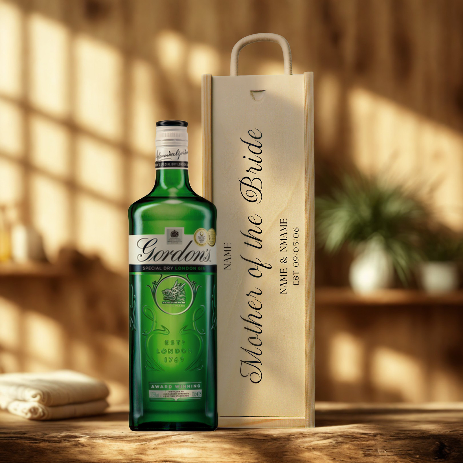 Personalised Mother of The Bride Gin Gift Set with Wooden Presentation Box