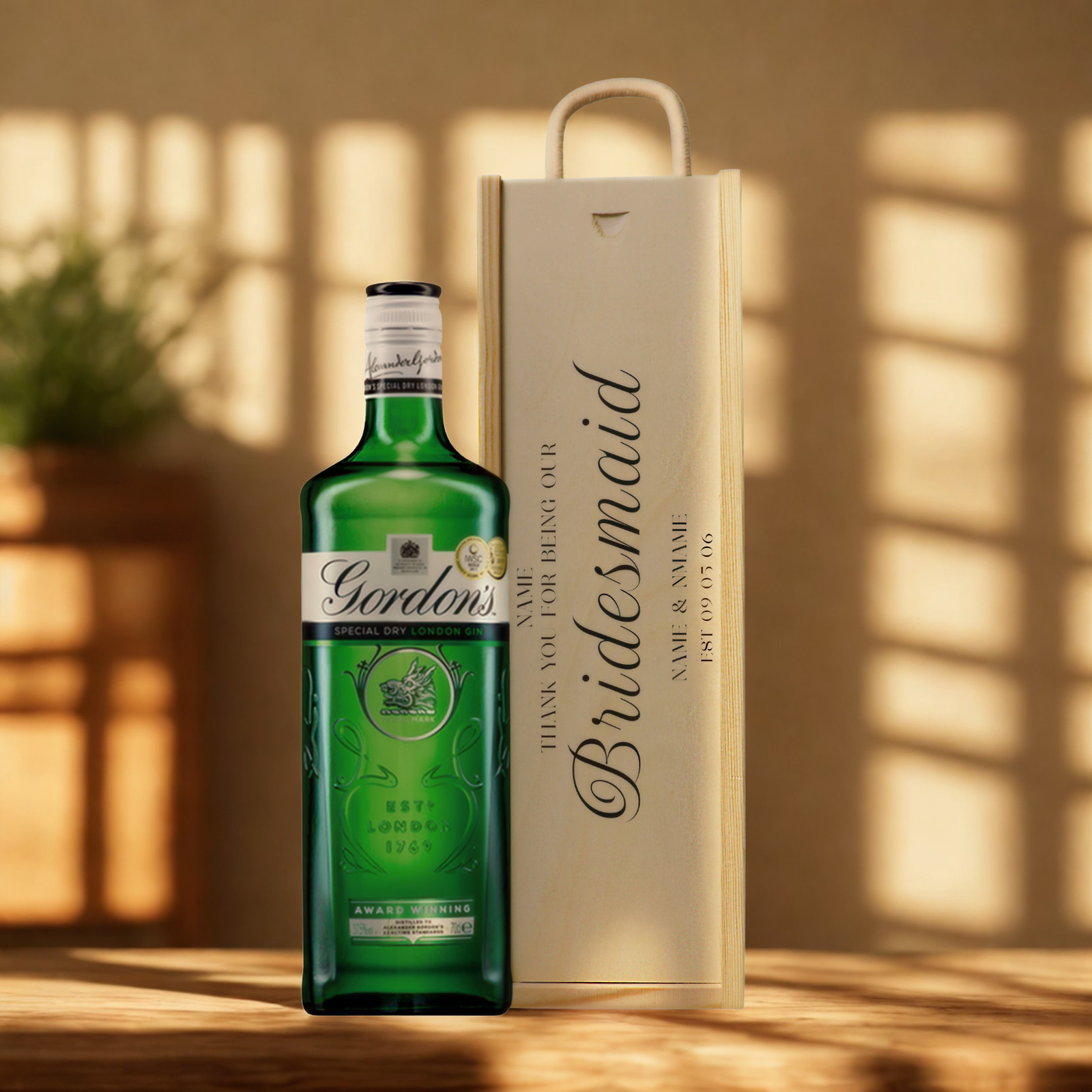 Personalised Bridesmaid Gin Gift Set with Wooden Presentation Box