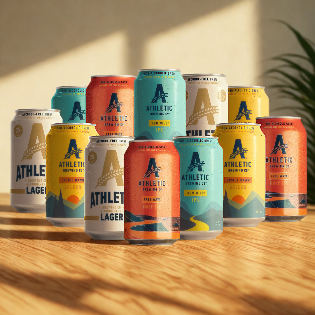 Athletic Brewing Alcohol-Free Mixed Case (Upside Dawn, Free Wave, Wild IPA & Lager) 355ml Cans – (12 Pack)