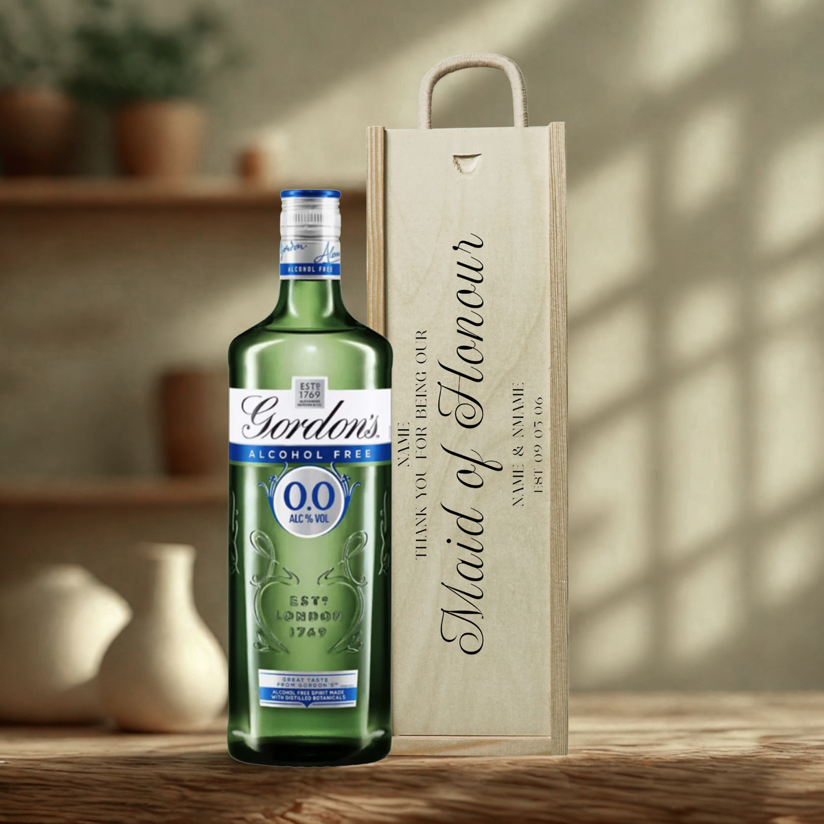 Personalised Maid of Honour Gin Gift Set with Wooden Presentation Box